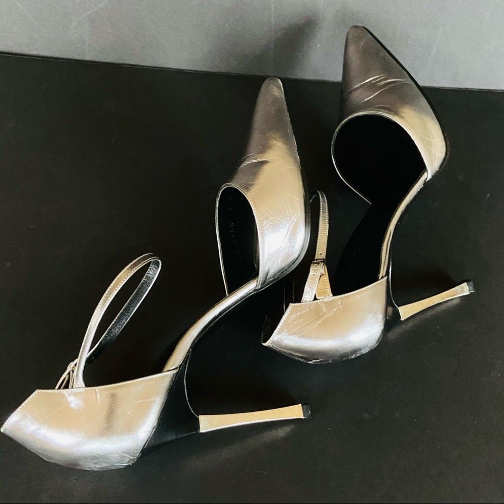 Gucci silver leather heels  ankle straps 37.5 - Picture 7 of 16